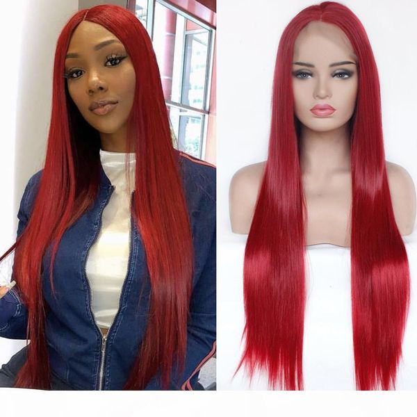 

red long straight hair synthetic lace front wig heat resistant synthetic hair lace wigs for women cosplay wig ing, Black;brown