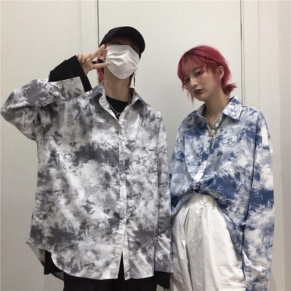 

men's casual shirts 2021 streetwear harajuku blouse couple shirt women men clothing blouses bf long spring summer turn-down collar top, White;black