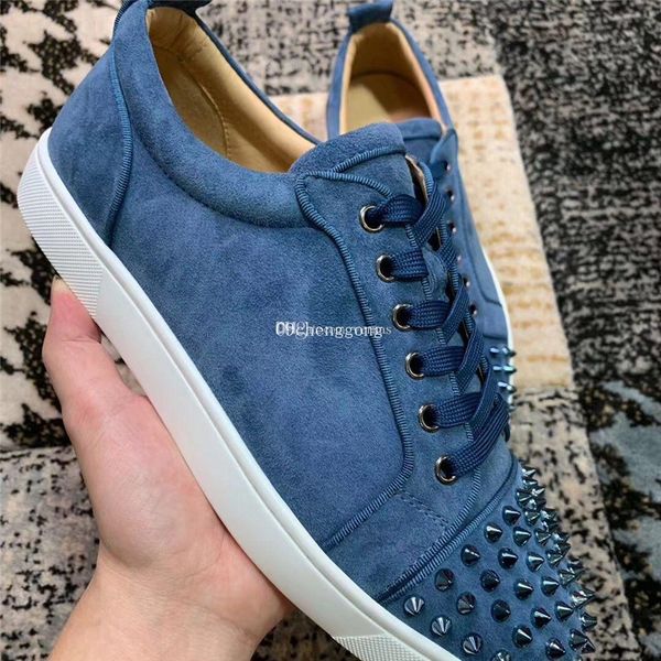 

junior spikes low blue suede leather studs men red bottom sneaker shoes,fashion women casual walking party wedding eu35-47, Black