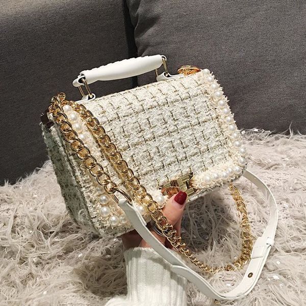 

2020 fashion new female square tote bag quality woolen pearl women's designer handbag ladies chain shoulder crossbody bag travel c1223