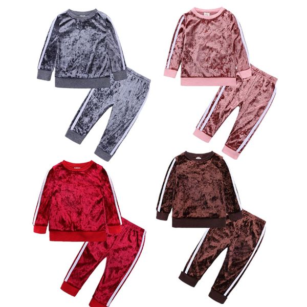 

kids children winter tracksuit two piece velvet outfits 80-120 pullover hoodie pants sportswear sweatsuit clothes pajamas ly11261, White