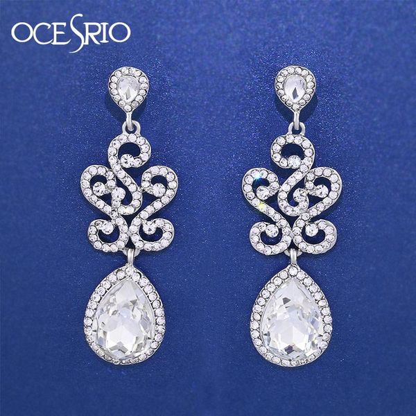 

ocesrio austrian crystal teardrop bride earrings rhinestone long wedding earrings for brides bridesmaid wedding jewelry ers-g87, Silver