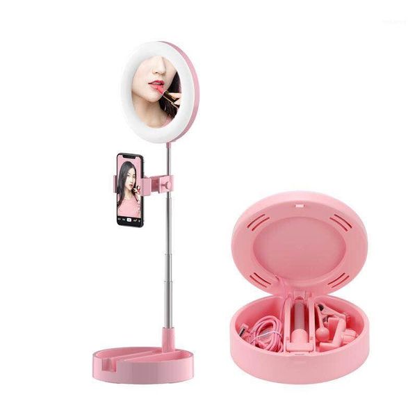 

flash heads g3 foldable 6" led ring light + round stand phone holder three-color source live broadcast selfie video recording1