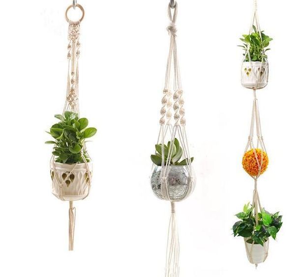 

plant hanger natural cotton rope crochet basket flower pot net holder container basket hanging flower pots deco wmtqot rimmer, Blue