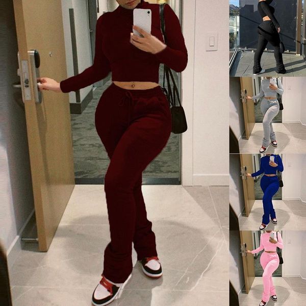 

women's tracksuits 2021 autumn winter women solid color tracksuit plus velvet two-piece set long sleeve elastic waist pants sportswear, Gray