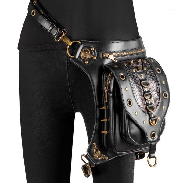 

waist bags women pack pu leather fanny phone bag punk belt pocket strap crossbody for outside chest female purse1