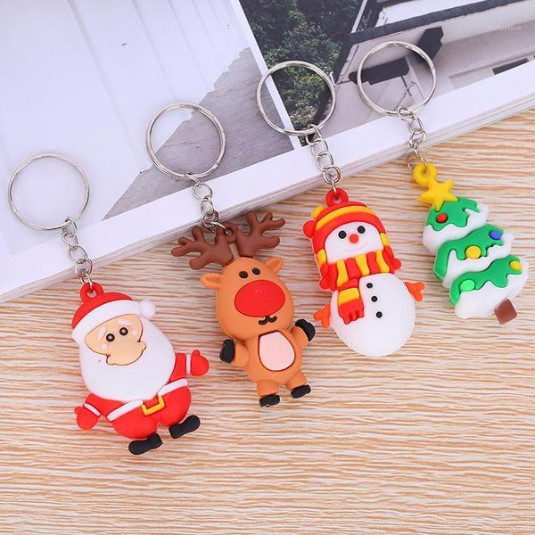 

new soft rubber christmas keychain bag pendant santa claus elk snowman key ring decor christmas cute creative key holder gift1, Silver