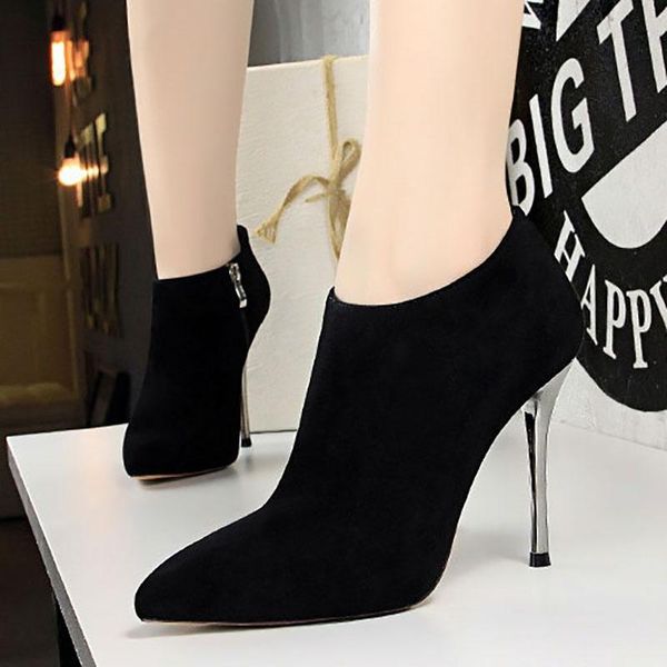 

boots ltarta fashion simple thin heeled ultra-high heel women's pointed suede nightclub slimming ankle ds-8663-2, Black