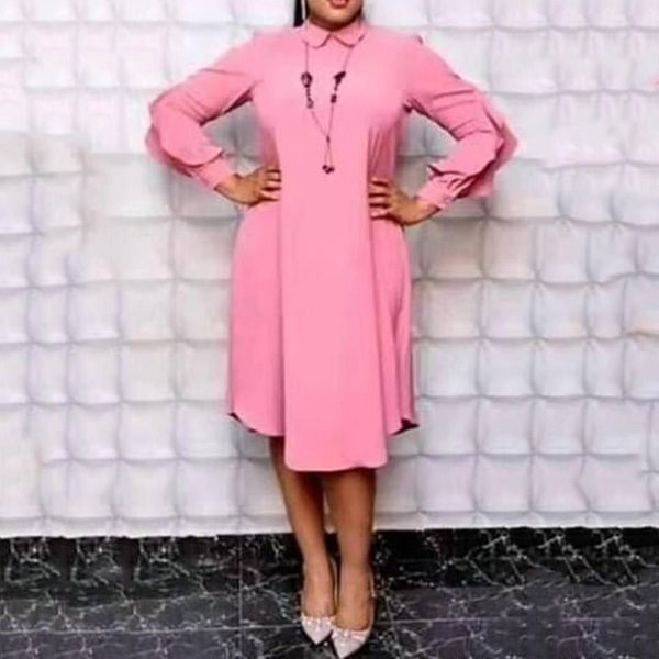 

pink women loose midi dress plus size 3xl spring summer casual a line ruffles long sleeve ladies office dresses female, Black;gray