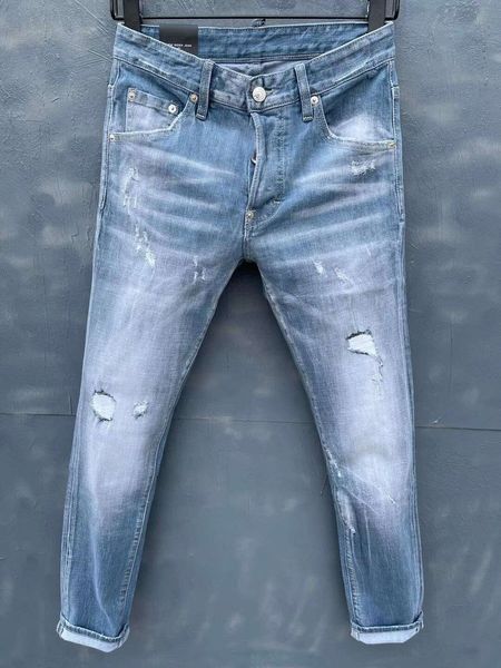 

new brand of fashionable european and american mens casual jeans highgrade washing pure hand grinding quality optimization la008, Blue
