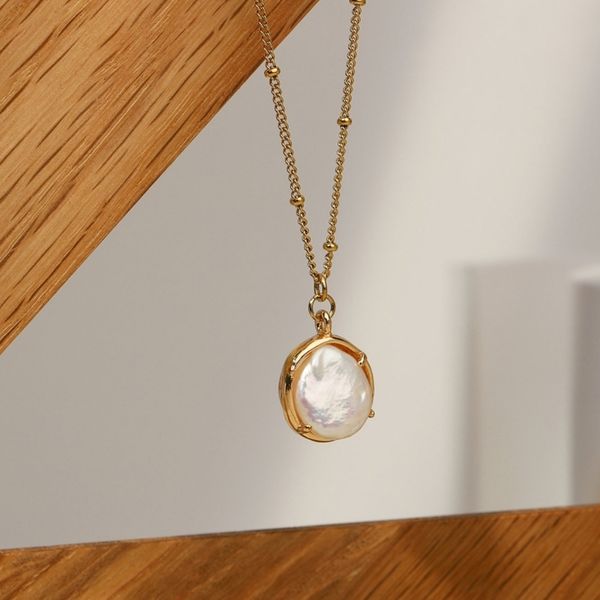 Amaiyllis 14k oro barocco clavicola moda bottone naturale collana di perle d'acqua dolce pendente per le donne