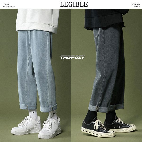 

legible fashion denmin pants for men korean straight jeans men 2020 harajuku solid casual pants men q0105, Black;white