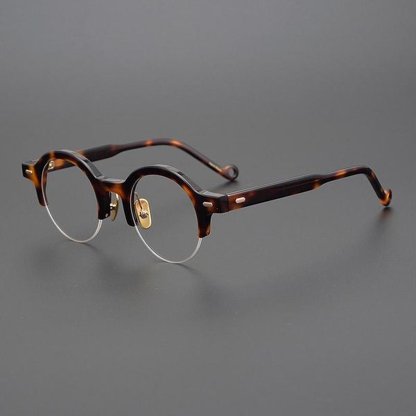 

retro glasses frame acetate fiber round lower half frame men and women myopia optical glasses vintage, Black