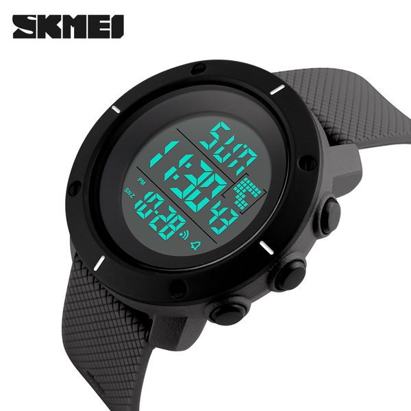 

skmei digital watch men sports 50m waterproof quartz large dial hours military led electronic wristwatches man sport watch, Slivery;brown