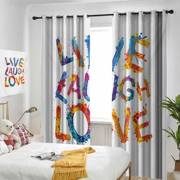 

thermal insulated room darkening window shade watercolor splash paint art style letters joyous delirious grunge quotation curtain