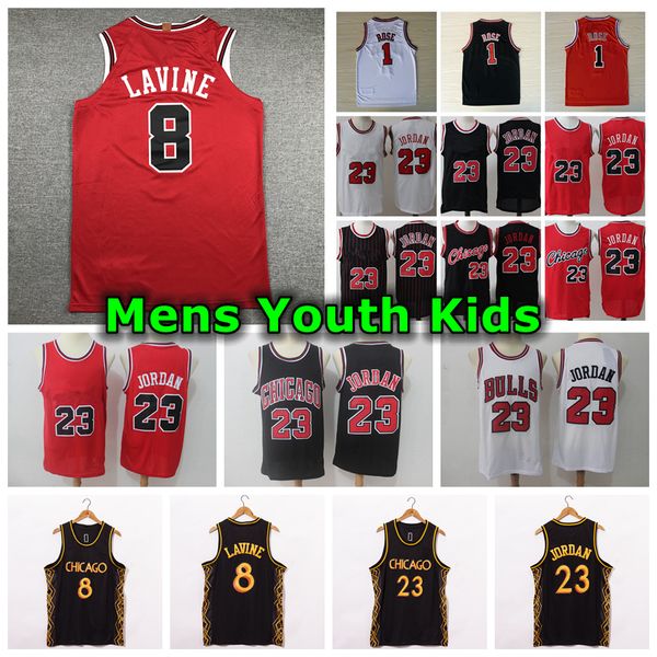 

2021 mens youth kids zach 8 lavine jersey city 23 edition authentic stitched 1 derrick rose retro classic mesh michael basketball jersey, Black;red