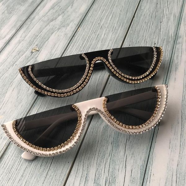 

zaolihu fashion cute ladies half frame sunglasses women vintage brand small sun glasses female diamond oculos sol uv400, White;black