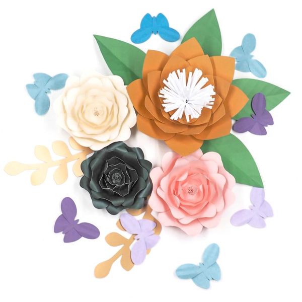 

2021 half made large paper flowers kits with leaves butterflies wedding backdrop baby nursery rose artificielles pour le mariage