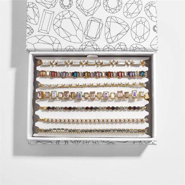 

ba 2020 new rainbow crystal chain bracelet set for women fashion luxury rhinestone link wristlet new year gift party accessories, Black