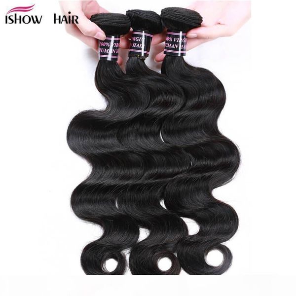 

peruvian body wave 3pcs ishow 100% unprocessed human hair bundles orignal virgin hair extensions 8-28inch natural black color