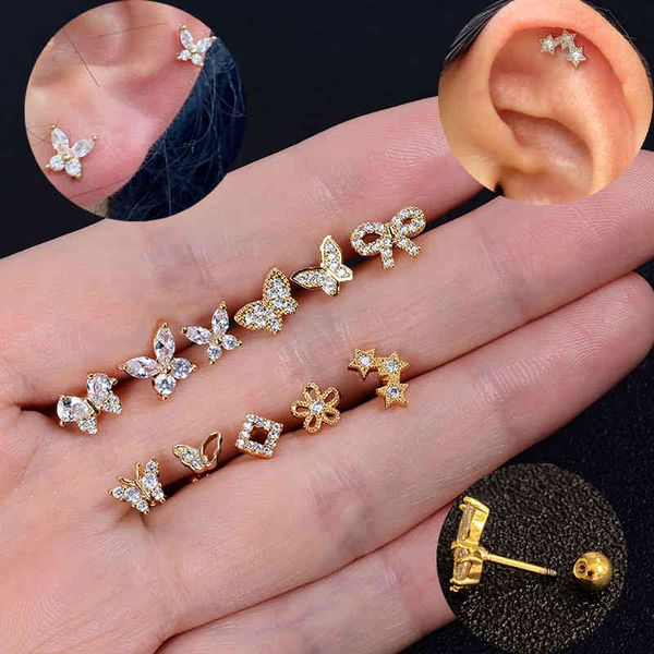 

1pcs fashion elegant crystal butterfly studs earrings for women piercing cartilage cute statement korean jewelry gifts, Golden