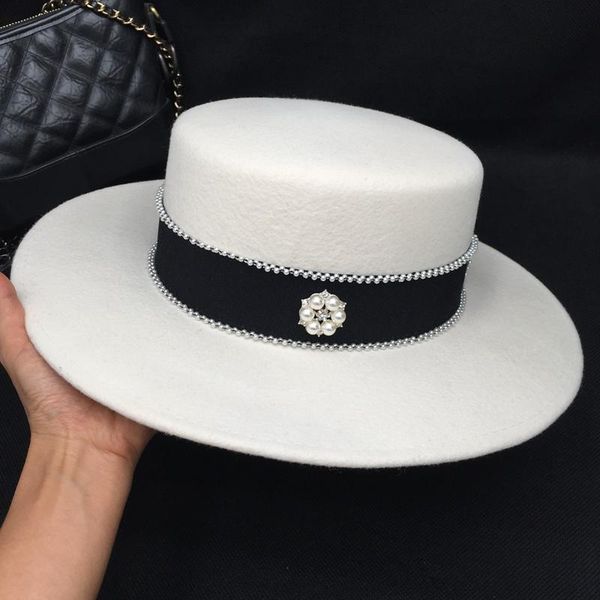 

in the spring and autumn winter new wool pearl white british small gift hat french female elegant tide restoring ancient ways i, Blue;gray