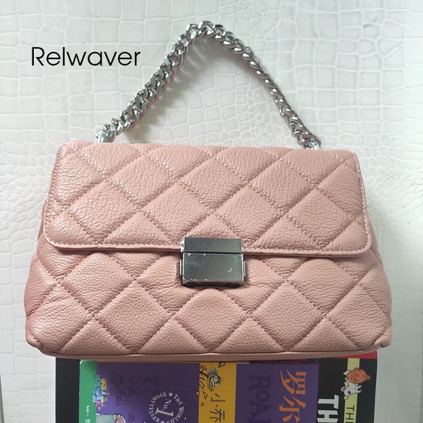 

relwaver genuine leather shoulder bag chain check fashion head layer cowhide women messenger bag c0121