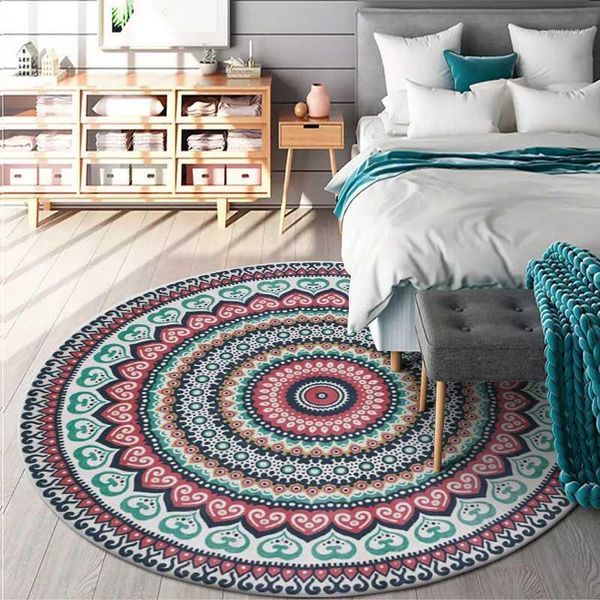 

carpets round carpet ethnic style mandala flower printed soft for living room anti-slip rug chair floor mat bedroom decor carpet1