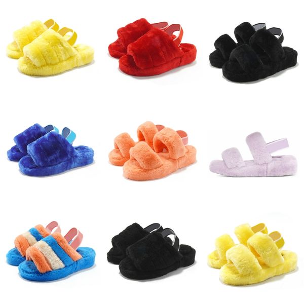 

women's real fox fur slipper furry summer beach slipper beach sandals flip flop slides flats female outdoor shoes ffy fox t2001#7601111, Black