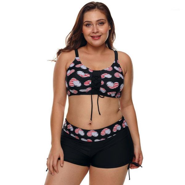 

bikinis set women heart american flag plus size two piece swimsuit bikini sling open-backed four-horned shorts1