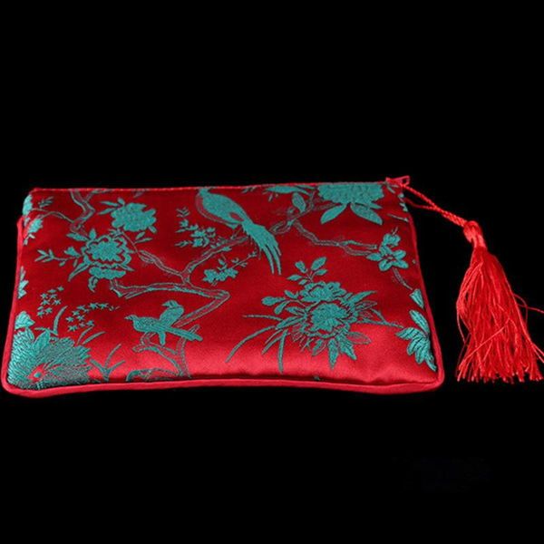 

gift wrap tassel long women zipper purse bags for jewelry storage silk brocade portable luxury cosmetic bag travels 10pcs/lo