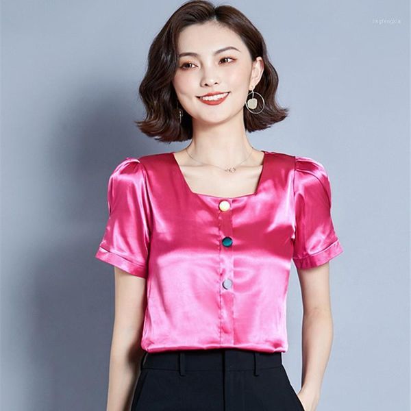 

korean fashion silk women blouses shirt women solid satin blouses woman silk blouse plus size femininas elegante button1, White