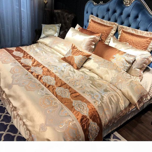 

high-end satin bedding set luxury cotton bed sheet linen  king wedding embroidery duvet cover set 4pc pillowcase bedclothes