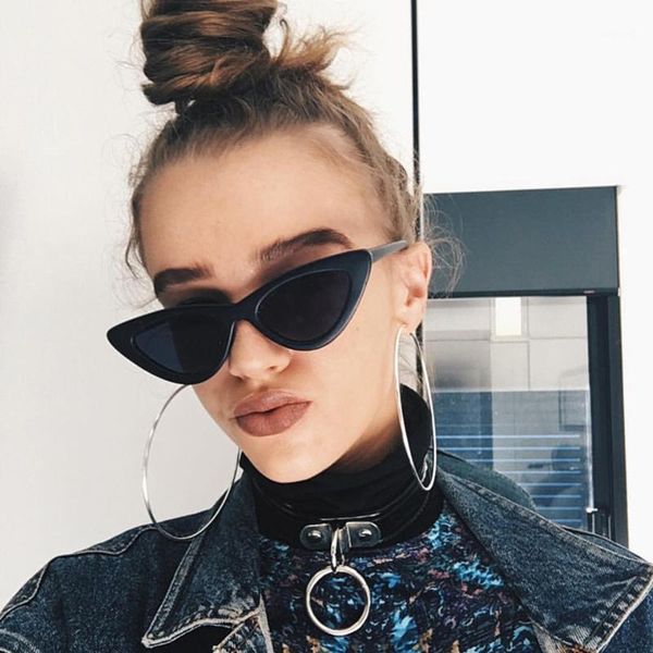 

sunglasses vintage small women cat eye style personality triangle ladies sun glasses metal hinge uv400 female shades retro 20211, White;black