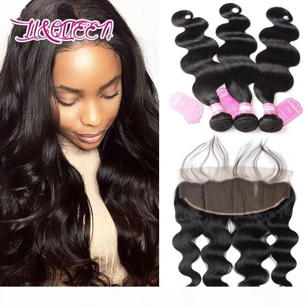 

indian human hair body wave 3 bundles with 13x4 ear to ear lace frontal closure virgin hair extensions, Black;brown