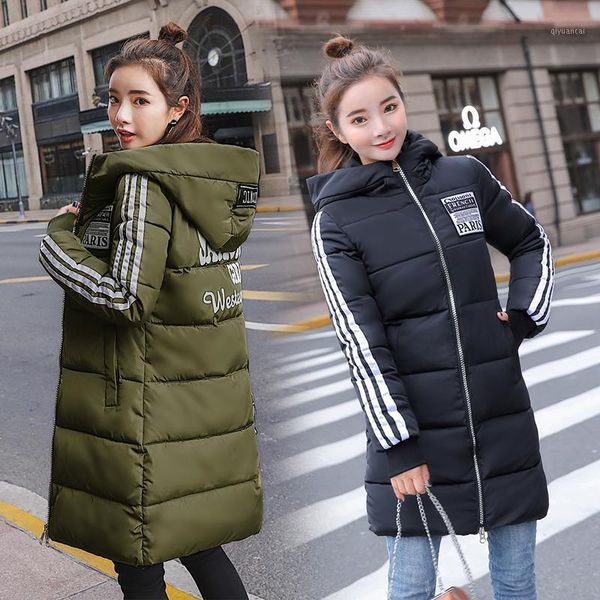 

new winter down jacket cotton coats female medium long fashion slim pike down cotton coat women korean thick hooded jacket parka1, Black