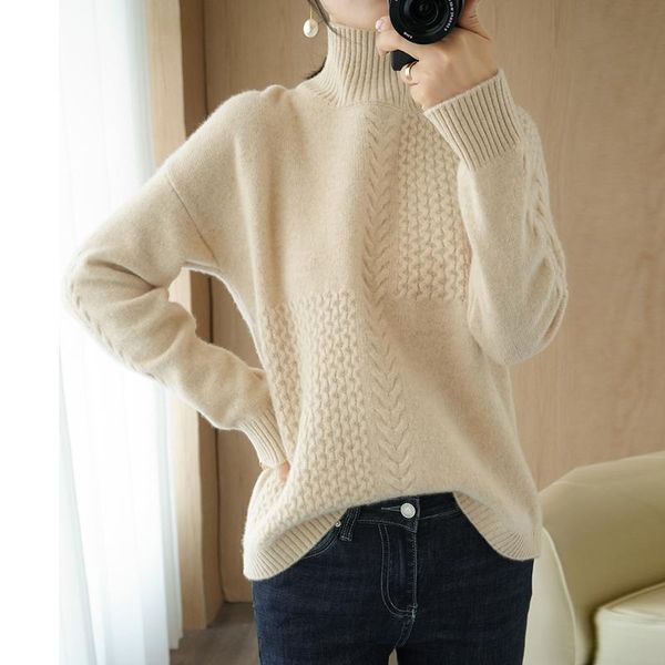 

100% wool pullovers knitted turtleneck sweater autumn winter fashion clothes long sleeve women's sweater, White;black