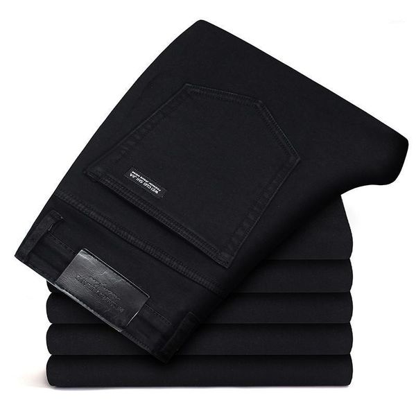 

brand men jean trousers 2020 new black elasticity skinny jeans business casual male denim slim pants classic style, Blue