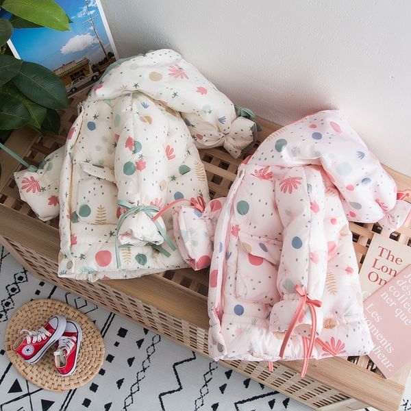 

girl's 2020 new clothes medium and long plush thick coat, baby's winter down cotton padded, Blue;gray