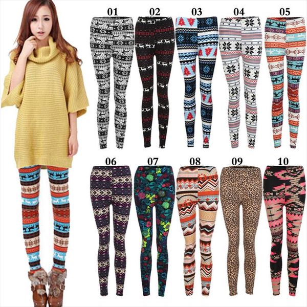 

women sripped leggings ladies colorful pants christmas fashion women lady elasticity skinny printed stretchy pants leggings 3, Black