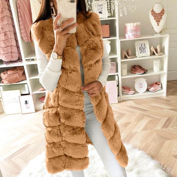

lanxirui winter new imitation fur vest stitching korean faux fur coat long section plus size pink grey women jacket1, Black