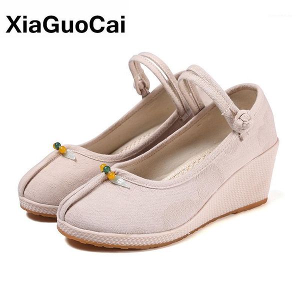 

spring autumn high heel women shoes embroidered shoes pumps retro wedges female footwear breathable ladies vintage1, Black