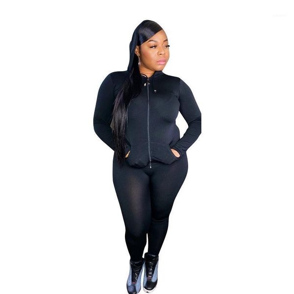 

chifirena plus size autumn women tracksuit casual hooded coat and slim pants suit two piece set workout running woman clothing1, Gray