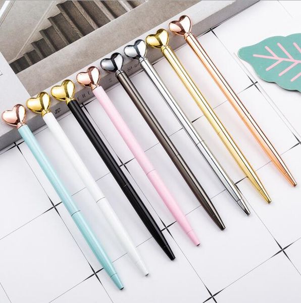 

ballpoint pens fashion color heart shape ballpois creative metal ballpoint pen writing supplies advertising customize business gifts xtl450, Blue;orange