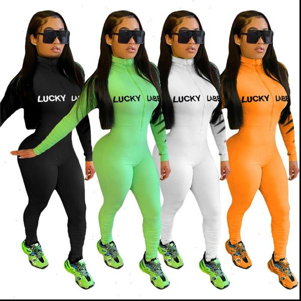 

lucky label jumpsuit women long sleeve zip knitted high stretch bodysuit jogger rompers womens jumpsuit wholesale dropshipping, Black;white