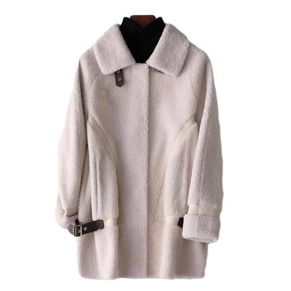 

4 colors medium long 100% wool coats winter thicken composite fur overcoat warm turn down jackets for women female, Black