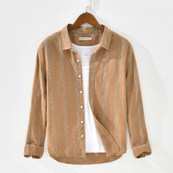 

solid 100% linen shirts for men long-sleeved casual turn down collar flax dress shirt men male camisas ts-6241, White;black