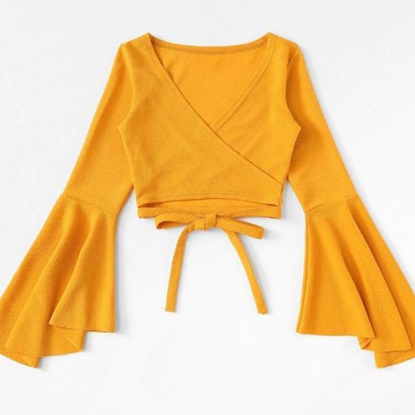 

women's t-shirt white yellow crop 2021 t shirt tank women femme bandage long sleeve casual camiseta mujer tee crop1