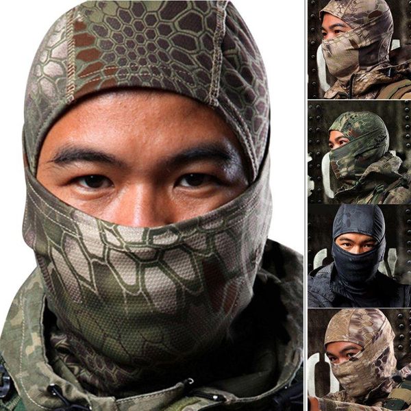 

cycling caps & masks tactical camouflage balaclava full face mask cs wargame army hunting hiking sports helmet liner cap neck scarf, Black
