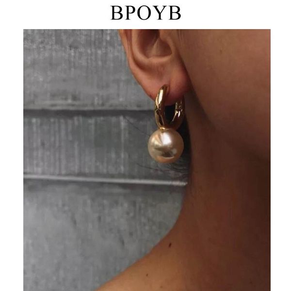 

BPOYB Designer Jewelry Fashion Big Round Pearl Drop Earrings High Quality Gold Dangle Earrings For Women Luxury Elegant Bijoux, Silver
